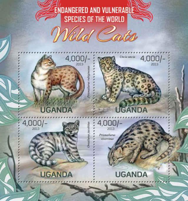 Uganda - Wild Cats - 4 Stamp Sheet - 21D-075