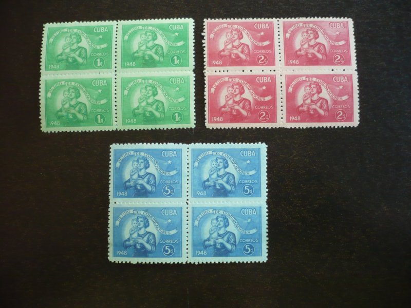 Stamps - Cuba - Scott# 415-417 - Mint Hinged Set of 3 Stamps in Blocks of 4