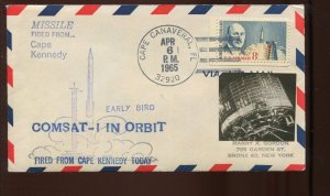 EARLY BIRD SATELLITE LAUNCH APR 6 1965 CAPE CANAVERAL HANDSTAMP CCL COVER GT187