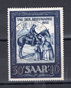 GERMANY SAAR 1952 POSTRIDER STAMP DAY SCOTT B91 VERY FINE USED