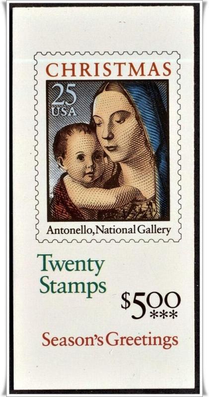 SC#BK180 25¢ Madonna & Child Booklet: Plate #1 (1990) MNH