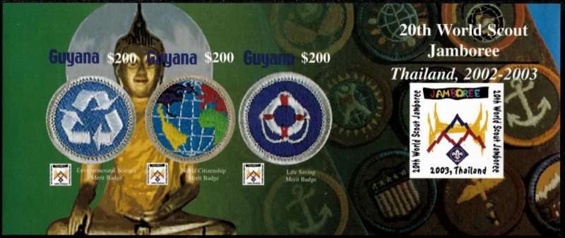 Guyana 2002 - Boy Scouts - Sheet of 3 IMPERF Stamps - Scott #3714 - MNH