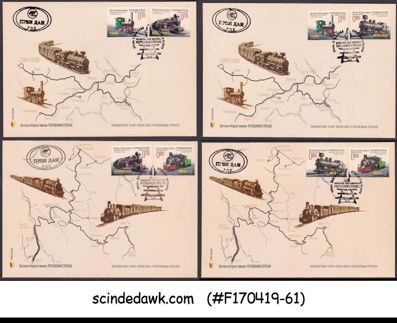 BOSNIA HERZEGOVINA - 2009 NARROW GAUGE LOCOMOTIVES - SET OF 4 FDC