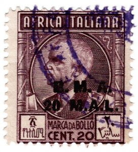 (I.B) BOIC (Italian East Africa) Revenue : Duty Stamp 20m on 20c OP