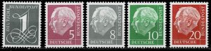 Germany 1959, Sc.#704; 70-8, 710, 737A MNH, Heuss lying watermark Type II