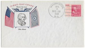 1939 Prexie FDC, #806EE, 2c John Adams, Fidelity