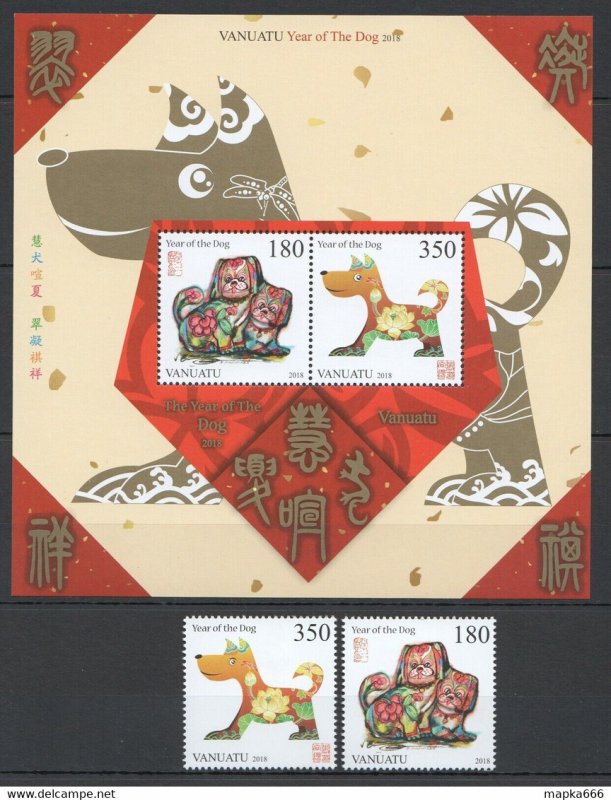 2018 Vanuatu Pets Dogs Year Of The Dog Michel 21 Euro 1Kb+1Set ** Nw0153