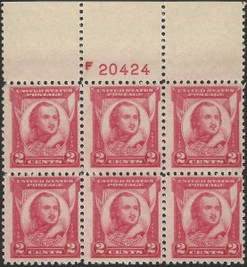 US Scott #690 MNH OG XF Plate Block of Six 1931 Casimir Pulaski Stamp