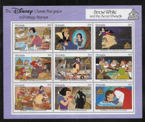 Grenada MNH S/S 1540 Disney's Snow White & The Seven Dwarfs 9 Stamps