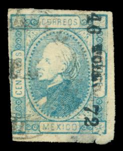 MEXICO 1872  Hidalgo 12c blue  Watermarked - TOLUCA - 46  72 consg. Sc# 82 used