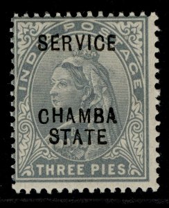 INDIAN STATES - Chamba QV SG O17, 3p pale grey, LH MINT.