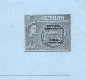 CYPRUS QEII Air Letter REPUBLIC Overprint 1960 Postal Stationery {samwells}MA839