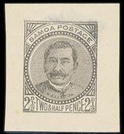 Samoa #14P, 1895 King Malietoa 2 1/2p, die proof in gray-black on wove paper,...