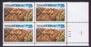 1990 Grand Canyon Plate Block Of 4 25c Postage Stamps, Sc# 2512, MNH, OG