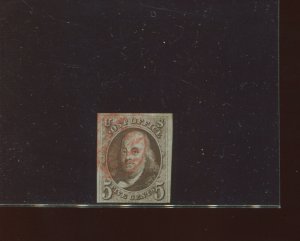 Scott 1 Var Franklin Imperf Used Stamp Dot in 'S' Variety (Stock 1-225)