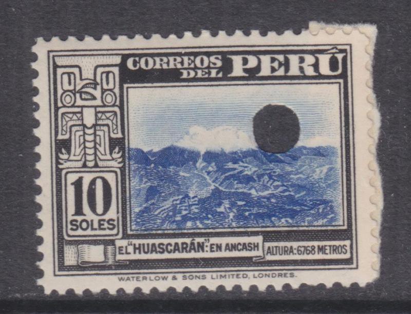 PERU, 1938 Mt. Huascaran, 10s. Waterlow, London,Punched Proof, paper on reverse