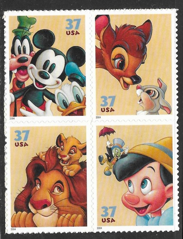 USA 3865-3868: 37c Disney Characters, MSA, VF