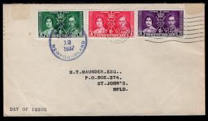 Newfoundland 230-232 King George VI Coronation Typed FDC 