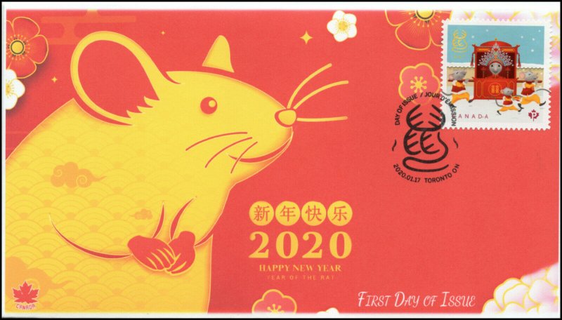 CA20-004, 2020, Year of the Rat, Pictorial Postmark, First Day Cover, Lunar New