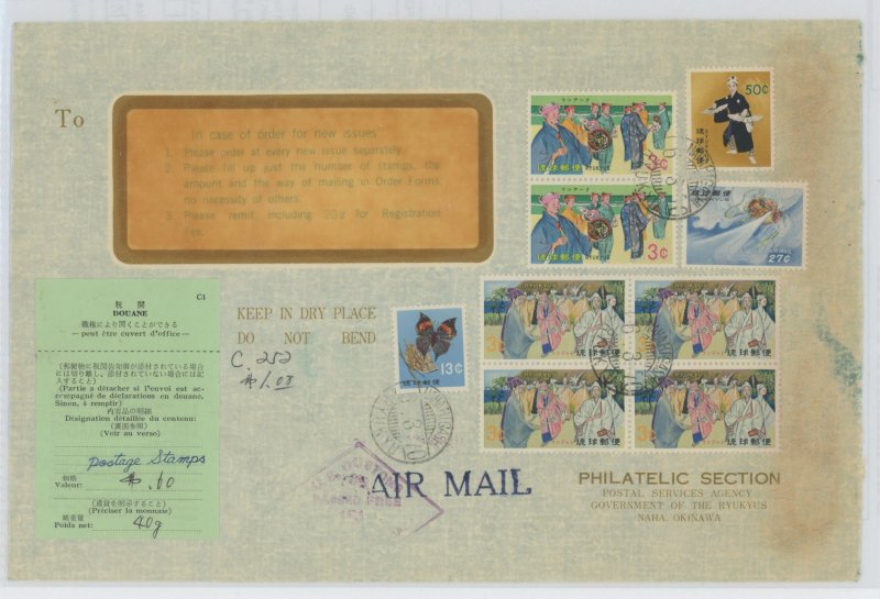 Ryukyu Islands  1970 Official Business Airmail Cover with customs form, mild wear; ECV $15 +