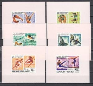 Malagasy Rep., Scott cat. 543-544, C153-C155. Montreal Olympics s/sheets.