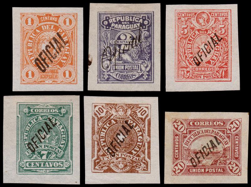 Paraguay Scott O1-O5, O7 (1886) Mint H F-VF, CV $42.00