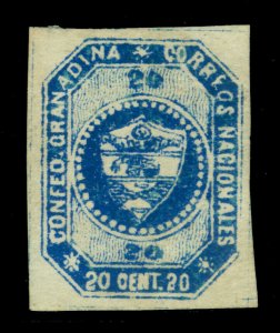 COLOMBIA 1859  Coat of Arms  20c. blue Scott # 6 mint MH XF