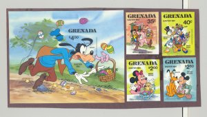 Grenada #1041-1044 Disney Easter 4v & 1v S/S Imperf Proofs on Construction Paper