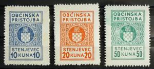 WWII CROATIA-NDH - STENJEVAC - 3 LOCAL RARELY SEEN REVENUE STAMPS R! kroatien NT