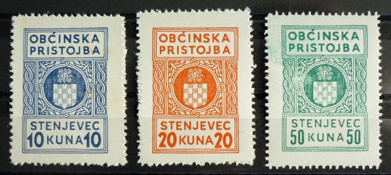 WWII CROATIA-NDH - STENJEVAC - 3 LOCAL RARELY SEEN REVENUE STAMPS R! kroatien NT