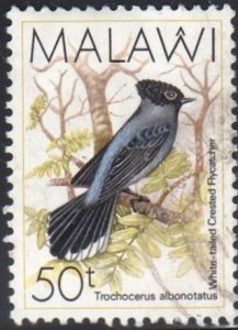 Malawi 528 -Used - 50t White-tailed Crested Flycatcher (1988) (cv $1.00) (1)