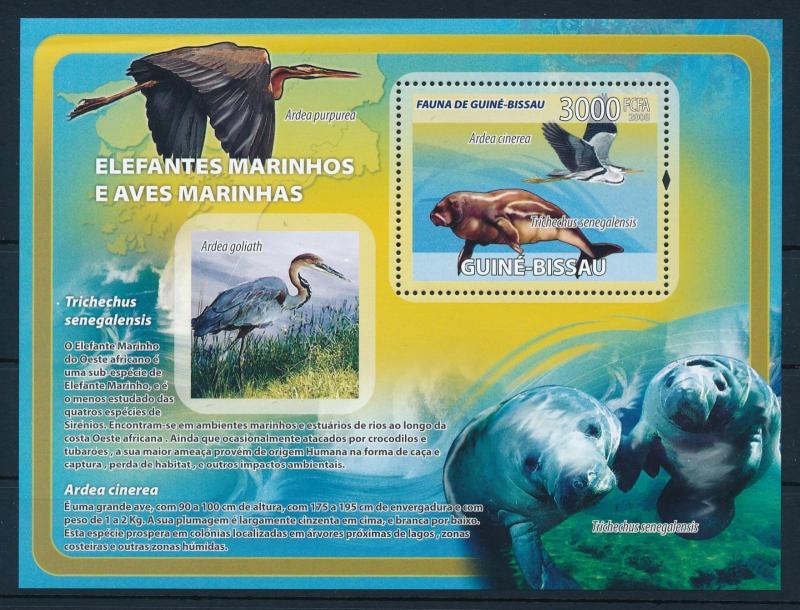 [96493] Guinea Bissau 2008 Marine Life Manatee Birds Sheet MNH