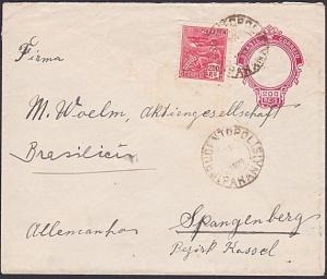 BRAZIL 1927 20R envelope uprated with 20R stamp used to Germany............87789