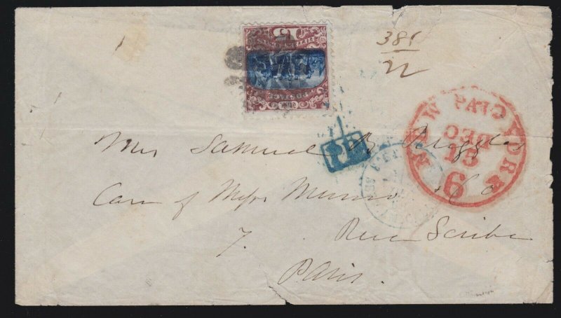 US 119 15c on Cover from NY to Paris VF SCV $800