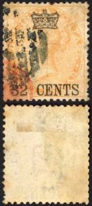 Straits Settlements SG9 32c on 2a Yellow Cat 130  pounds