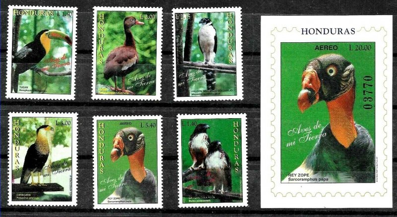 HONDURAS 1997 FAUNA BIRDS SET+S/S YV 291-5AE893+BL54 MNH