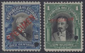 ECUADOR 1911-28 PRESIDENTS Sc 210 & 214 KEY VALUE PERF PROOFS + SPECIMEN MNH 