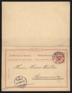 Germany 1898 Kamerun Postal Reply Card Pair Cover USED 112805