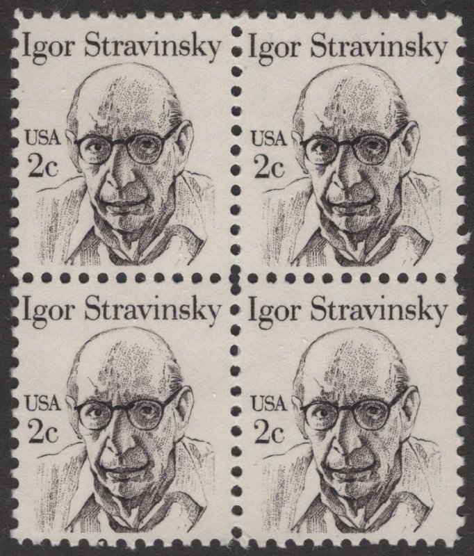 SC#1845 2¢ Igor Stravinsky Block of Four (1982) MNH