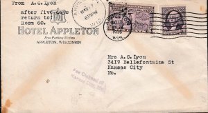 U.S. 1936 Hotel Appleton Advertising Corner Card with E15 Special Delivery