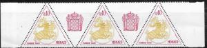 Monaco #J70 40c Knight in Armor strip of 3 (MNH) CV $1.00