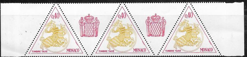 Monaco #J70 40c Knight in Armor strip of 3 (MNH) CV $1.00