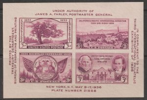 U.S.  Scott# 778 1936 Third Inter Exhibit MNH S/S