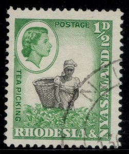 RHODESIA & NYASALAND QEII SG18, ½d black & light emerald, FINE USED.