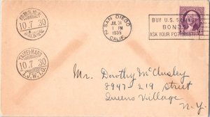 Japan U.S. 3c Stuart Washington 1935 San Diego, Calif. to Queens Village, N.Y...