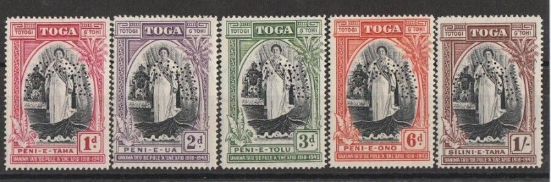 TONGA 1944 Queen Silver Jubilee set 1d to 1/- perf SPECIMEN.