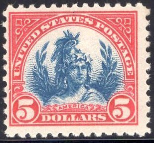 US Stamp #573 $5 Freedom Statue MINT NH SCV $180