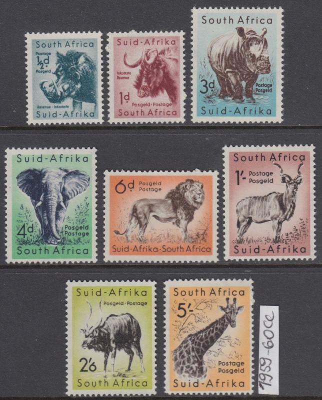 XG-AO195 SOUTH AFRICA IND - Wild Animals, 1959/60 8 Values MNH Set