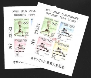 1965 Haiti Tokyo 1964 Tokyo Olympic 2 Sheets Overloaded +25c in RED #CB54b VF-NH-