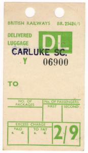 (I.B) British Railways Board : Delivered Luggage 2/9d (Carluke)